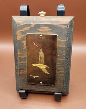 Vintage Hans Scharnickel Signed Brass Seagull Engraving Plaque on Wood Base picture