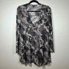 Torrid Size 1 Black Tan Snakeskin Long Sleeve Babydoll Lightweight Blouse picture