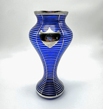 Antique La Pierre Cobalt Sterling Silver Overlay Striped Banding Art Nouveau 8” picture