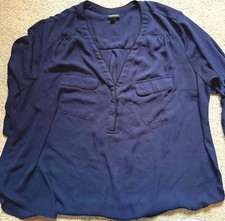 Torrid Women’s Plus 1X Blue Solid V-Neck Woven Roll Tab Sleeve Blouse picture