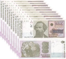 Argentina 500 Australs 1990 P 328 b UNC LOT 10 PCS,Multiple Sunbursts Lithograph picture