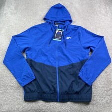 NEW Reebok Jacket Mens Large Blue Colorblock Full Zip Training Woven Windbreaker picture