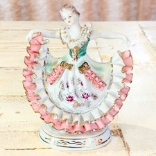 Vintage Porcelain Dancing Lady Figurine Pink Green Gold Gilt Victorian picture