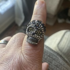 Torrid Ring Jewelry Hematite Pave Jeweled Sugar Skull Day Of The Dead Size 12 picture