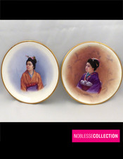 LOUIS PIERRE MALPASS ANTIQUE 1870 PAIR OF FRENCH PORCELAIN PLATES JAPANESE STYLE picture