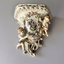 Vintage Lenwile Ardalt Cherub Wall Shelf Floral Gold Gilt Porcelain Sconce 6962 picture