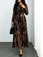 Women’s Long Sleeve Printed Maxi Dress Waist Cinching Casual Party Dress picture