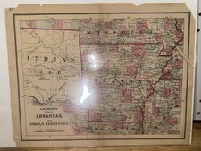 RARE J.H. Colton's Map of Arkansas and Indian Territory 1860 Native American picture