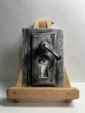 Original ACEO Pencil Charcoal Drawing Eye Keyhole Door Surreal Dark Art OOAK picture