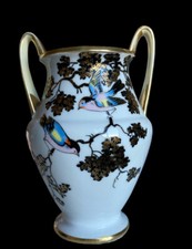 Antique Nippon Hand Painted White Vase Bird/Branches Scenery Made in Japan 1911 picture