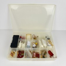 Vintage Miniature Dollhouse Food Furniture & Accessories Lot In Plastic Case picture