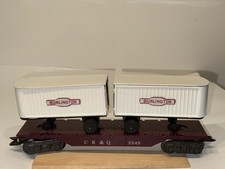 Marx 5545 C.B.& Q. Maroon Deluxe Flatcar with (2) Burlington Trailers - 8 wheel picture