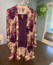 Chico's Women's Knit Pullover Tank & Floral Cardigan Purple Sz 1, 2 Pieces picture
