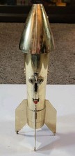 VINTAGE ASTRO MFG ROCKET Gold Tone METAL COIN BANK 60s Space Age First National  picture
