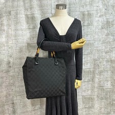 GUCCI Bamboo GG Canvas Tote Handbag Black Vintage Japan picture