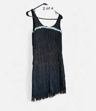 Spirit Black & Silver Sequined Fringe 1920s Flapper Costume Dress, Size S/M picture