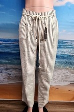 Nwt Flamingals Women's Ivory Cream Black Stripes Casual Pants  Size Large picture
