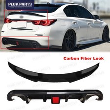 Carbon Fiber Style Rear Bumper Diffuser Spoiler Kit For 2014-2017 Infiniti Q50 picture
