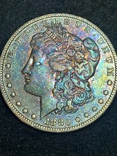1880-o Micro o Morgan Silver Dollar  EF++/AU Rainbow Toner Beautiful Coin picture