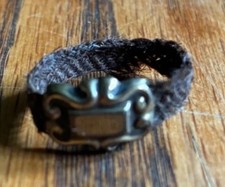 Antique Victorian Mourning Hair Ring Woven Hairwork Jewelry Scroll Front picture