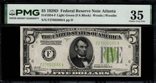 1928D $5 Federal Reserve Note Atlanta - Light Green Seal - FR.1954-F - PMG 35 picture