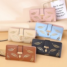 Elegant Hollow Leaf Bi-Fold Wallet Leather Card Holder Purse for Cash and Stylis picture
