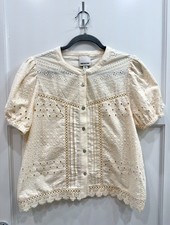 Industry Republic Ivory Eyelet and Lace Short Sleeve Blouse Size Medium /Large picture