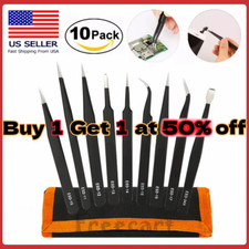 10 Pcs Precision ESD Anti-Static Repair Stainless Steel Tweezers Set Kit Tools picture