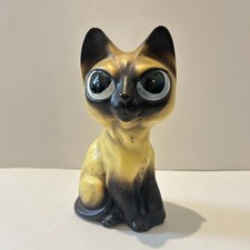 Vtg 1960s Siamese Cat Ceramic Figurine Big Eyes Japan Anthropomorphic picture