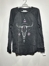 Juniors' Cow Skull Graphic Sweatshirt - Grayson Threads, Grey, Small picture