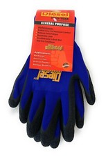12 Pair Diesel Blue/Black Safety Gloves Latex Coated Grip Cut Resistant picture