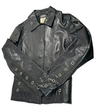VTG GIANFRANCO FERRE Jeans Black Leather Grommet Jacket Size S Made In Italy  picture