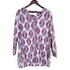 Anokhi Womens Tunic Top Sz XXL %100 Cotton Boho Floral Long Sleeve Travel V Neck picture