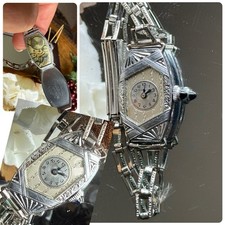 1930’s Ladies Art Deco Asymmetrical Bulova Watch~ Deco Linked Band picture
