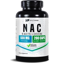 HealthFare N-Acetyl L-Cysteine (NAC) 600mg, 200 Capsules - Non-GMO picture