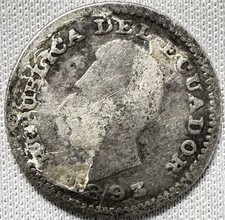 1893 Ecuador Silver ½ Décimo KM# 55.1 (1.1 gr) Fast Shipping USA picture