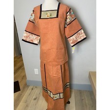 Vintage 60s Deadstock Hippie 2 Piece Set Denim Tunic Top Maxi Skirt Boho XS picture