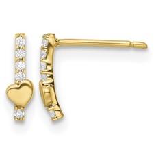 Madi K Line of CZs and Heart Post Earrings Real 14k Yellow Gold 8.7x2.8mm picture
