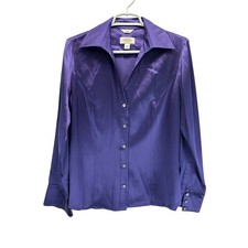 Talbots Silk Button Down Long Sleeve Blouse Purple 10 Classic Minimalist picture
