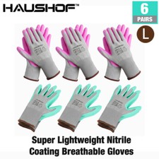 HAUSHOF 12-Pack Garden Gloves Nitrile Coated Working Gloves w/Pink & Green Large picture