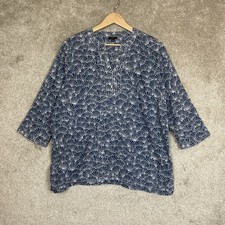 Talbots Tunic Womens Extra Large Petite Blue White Cotton 3/4 Sleeve- 5297 picture