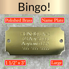 Custom Engraved Tags Personalized NAME PLATE Tag Name Plate POLISHED BRASS LARGE picture