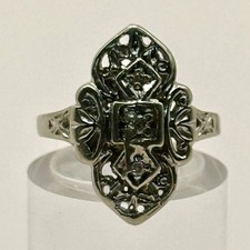 Vintage 10K White Gold Natural Diamond Art Deco Style Ring Size 5 3.59g picture