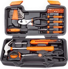 CARTMAN 39 Piece Tool Set General Household Hand Kit with Plastic Toolbox Orange picture