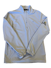 TravisMathew Mens Medium 1/4 Zip Pullover Golf Jacket Gray Stripe Pumpkin Ridge picture