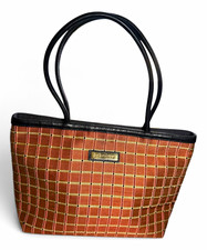 Vintage Jim Thompson Thai Silk Plaid Tote Handbag Black Leather Trim picture