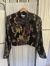 Vintage Sue Wong Cropped Button Front Graphic Abstract Map Print Jacket Black M picture
