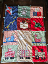 Vintage Handmade Applique Baby Crib Quilt Blanket Circus Train Animals 44