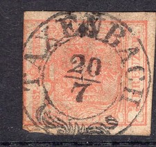 Austria 1850 imperforate arms stamp with nice fraction date format picture