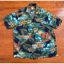 Vintage Kalaheo Hawaiian Shirt Mens Large Station Wagon Car Tropical Print Rayon picture